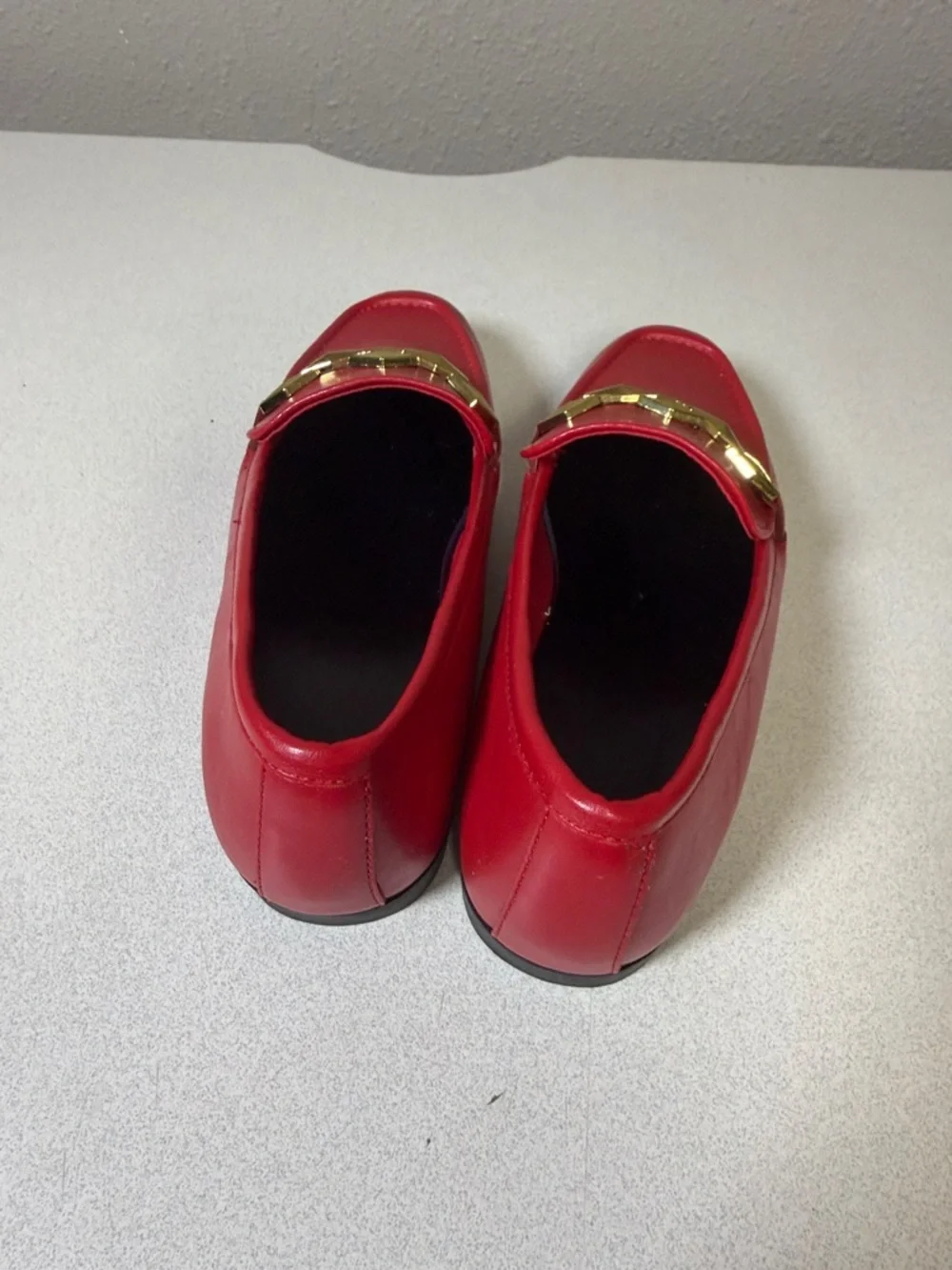 Men's Red Leather Slip-On Loafers with Gold Chain Accent